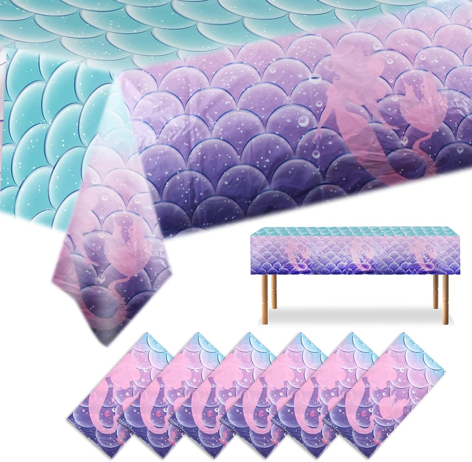 Etmury Mermaid Party Supplies Table Cloth 6 Pcs Mermaid
