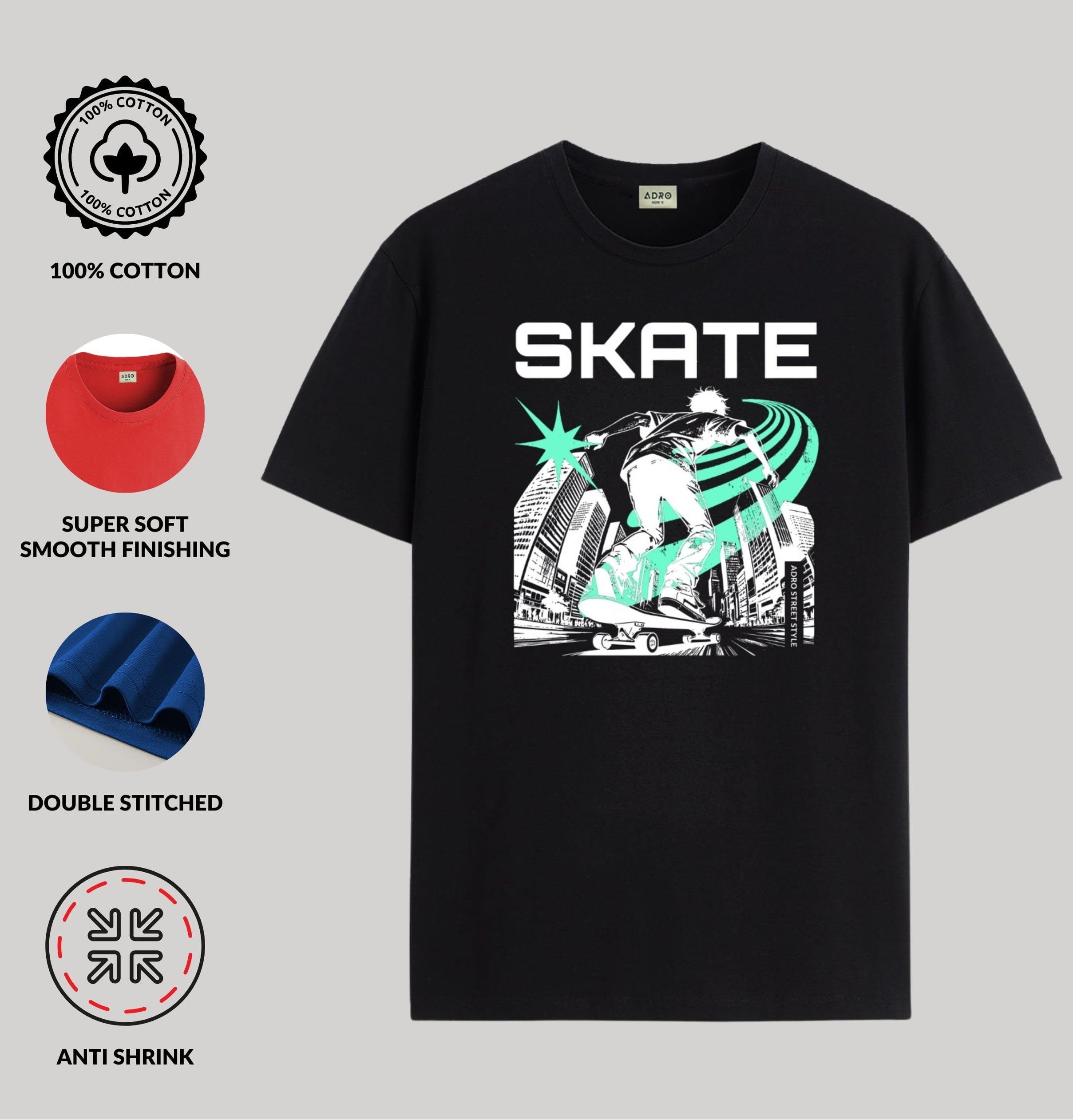ADRO T-shirt per ragazzi e ragazze | T-shirt stampata Skate City Limits | Età 3-14 | Maglietta girocollo in 100% cotone per ragazzi