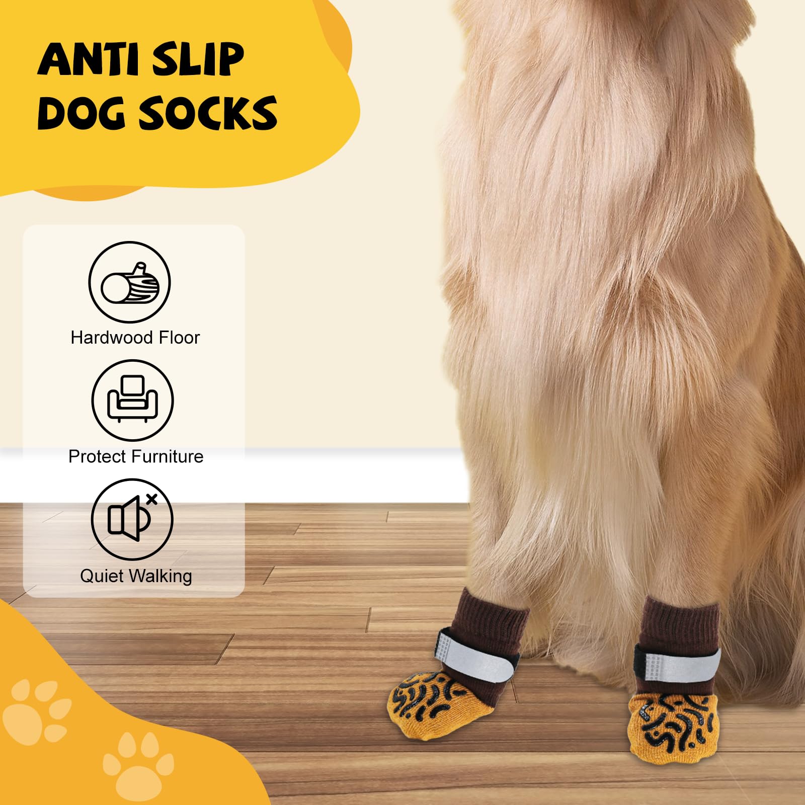 Newthinking 2 Pair Dog Socks Paws Stop Licking, Anti Slip Dogs Socks with Grips and Adjustable Strap - Image 4