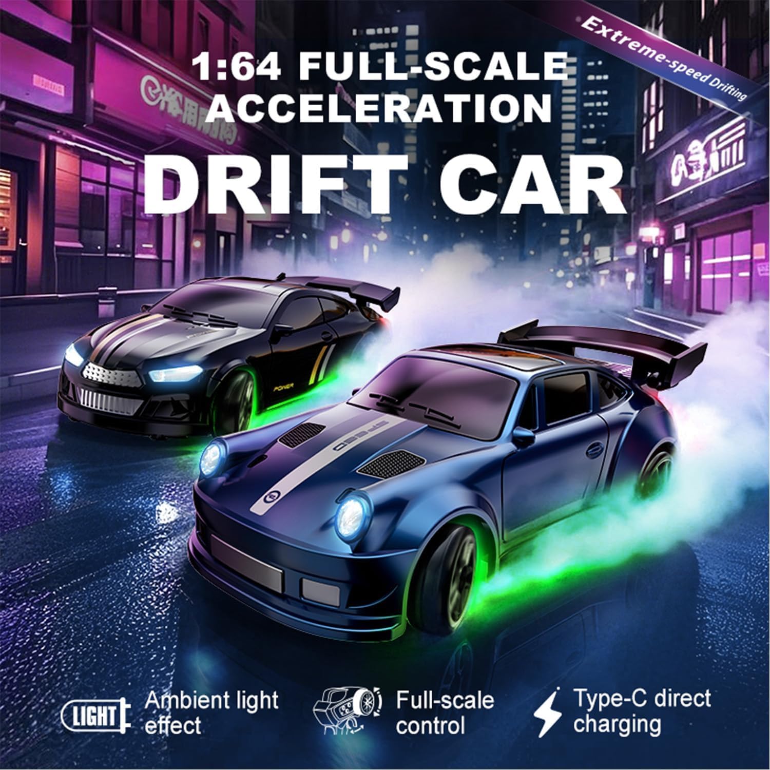 Umikk 1:64 Mini RC Drift Car mit LED-Beleuchtung, Allradantrieb (Stil 3) | 2,4 GHz Mini-Ferngesteuertes Driftauto mit 4 Hindernissen und 2 Geschwindigkeitsmodi, Geschenke für Kinder und Erwachsene