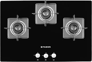 Faber Hob / Hobtop 3 Brass Burner, Electric Auto Ignition, Glass Top (HCT 753-SR CRS LBK CI) Black, Mild Steel
