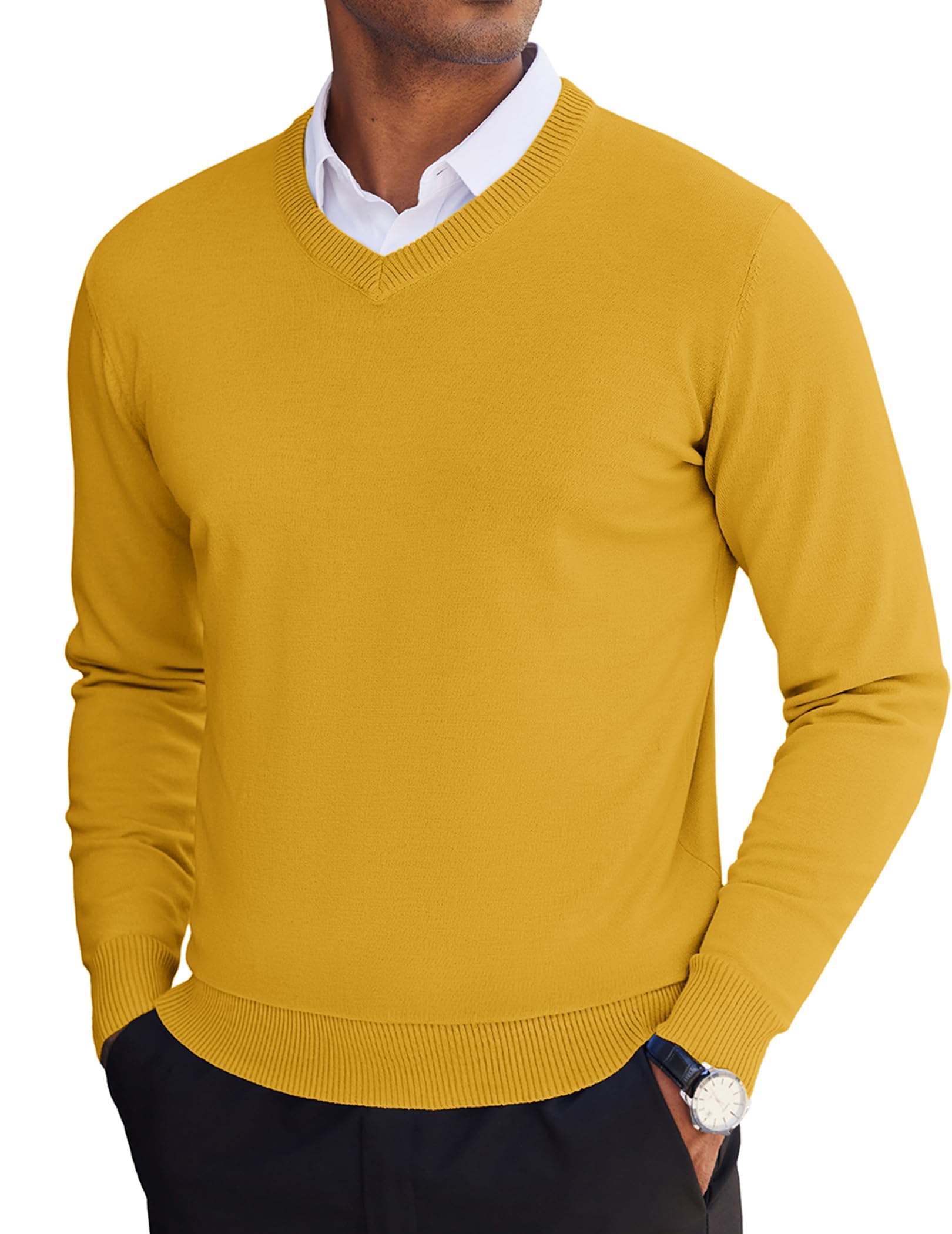 coofandy Men's V Neck Sweater Lightweight Knitted Pullover Sweaters-picture-14