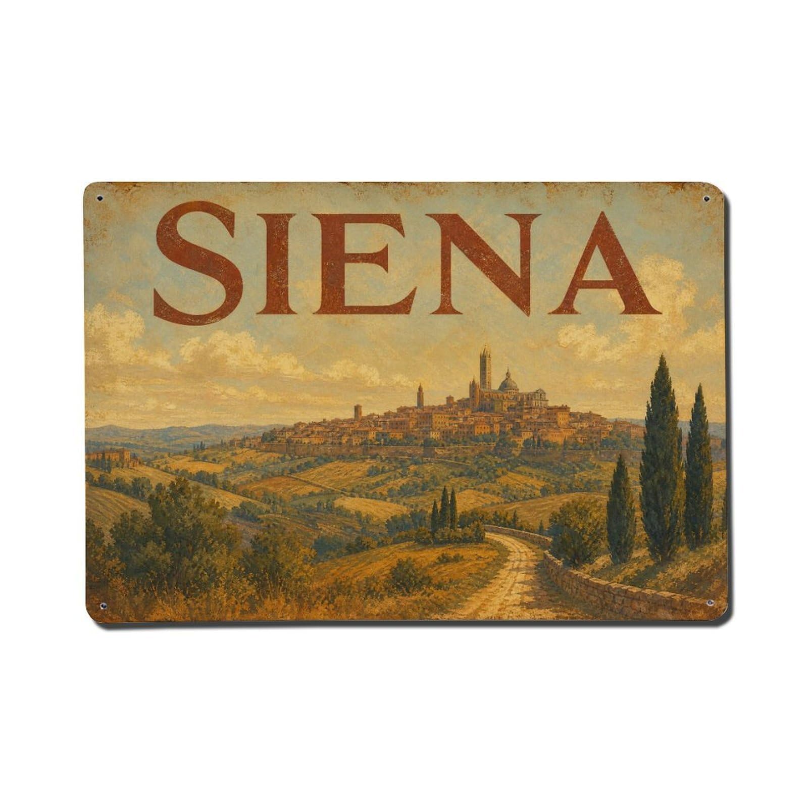 Huiyhb 8X12inch(20X30cm) Vintage Travel Siena Tuscan Valley Scenic Vista Italy Metal Tin Sign