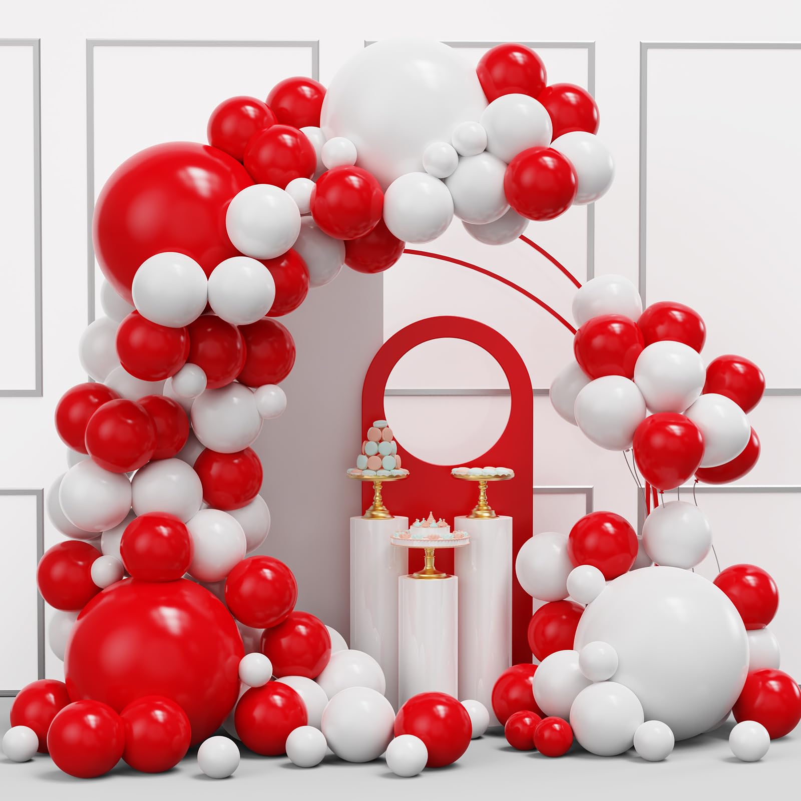YMSZ Red and White Balloons Arch Kit, Red Christmas Balloons Decorations