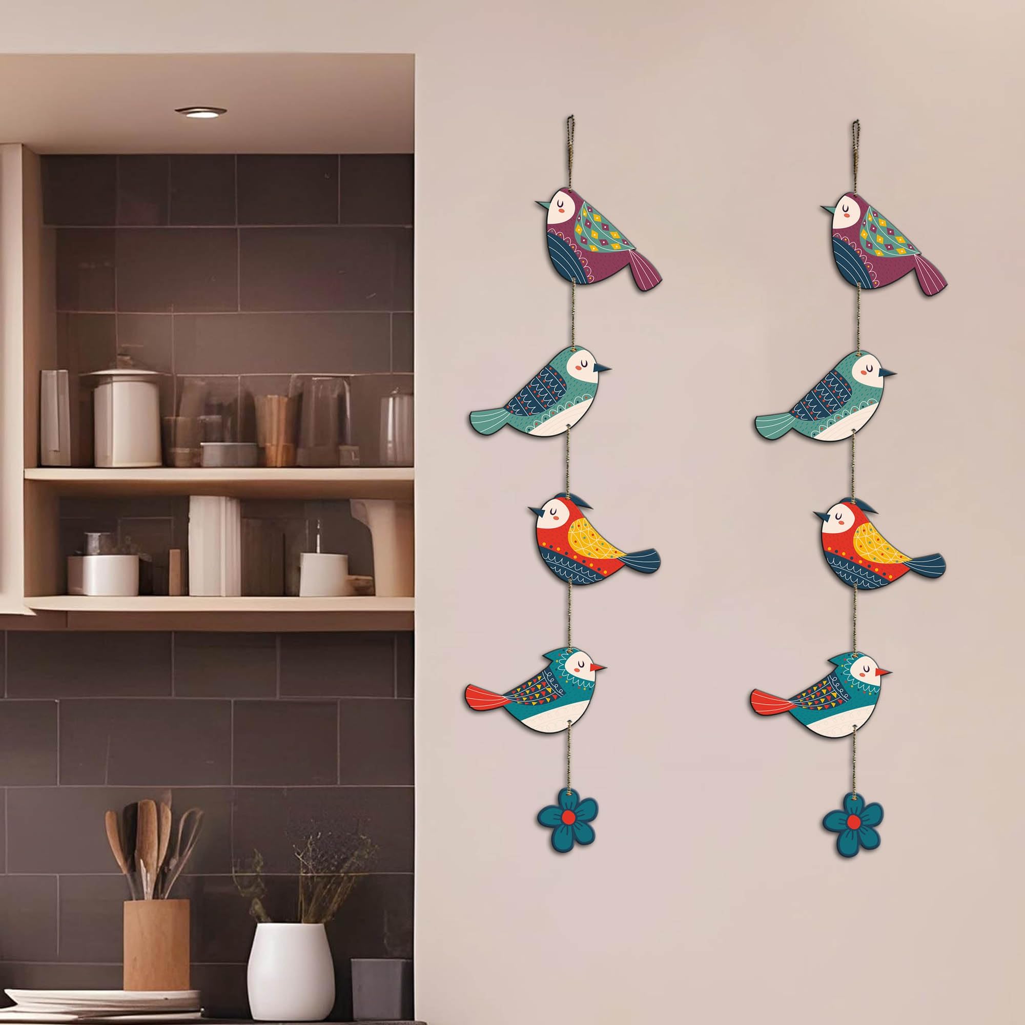 Artvibes Colorful Birds Decorative MDF Wooden Wall Art for Home | Garden Balcony | Door Decoration Items | Paintings For Wall | Wall Illustrations | Handcrafted Art | Gift Items (WH_5216N), Set of 2