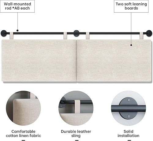 Miniatura 3 de HouseMila Cabeceros para cama tamaño Queen, cabecera montada en la pared con tapicería de lino fino y capitoneo de botones, cabecera de altura