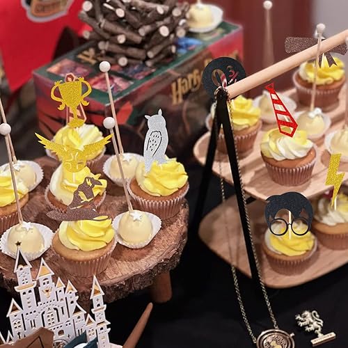 Miniatura 5 de CCINEE Paquete de 40 adornos de mago con brillantina, para cupcakes de inspiración mágica, temática mágica de mago escolar, baby shower, fiesta de
