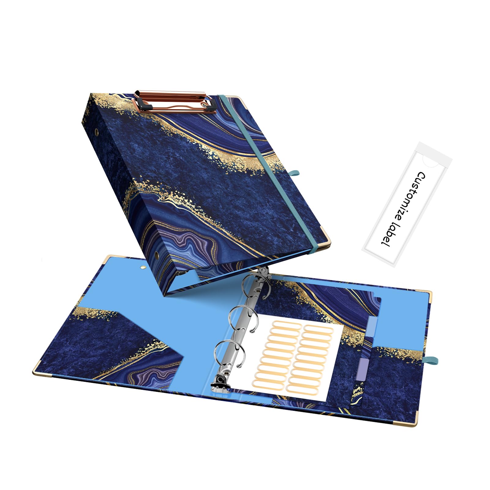 Ospelelf Mini 3-Ring Binder, 1 Inch, Cute Blue Marble Binder for 5.5" x 8.5", with 5 Tab Dividers, File Folder Labels and Low-Profile Clipboards,