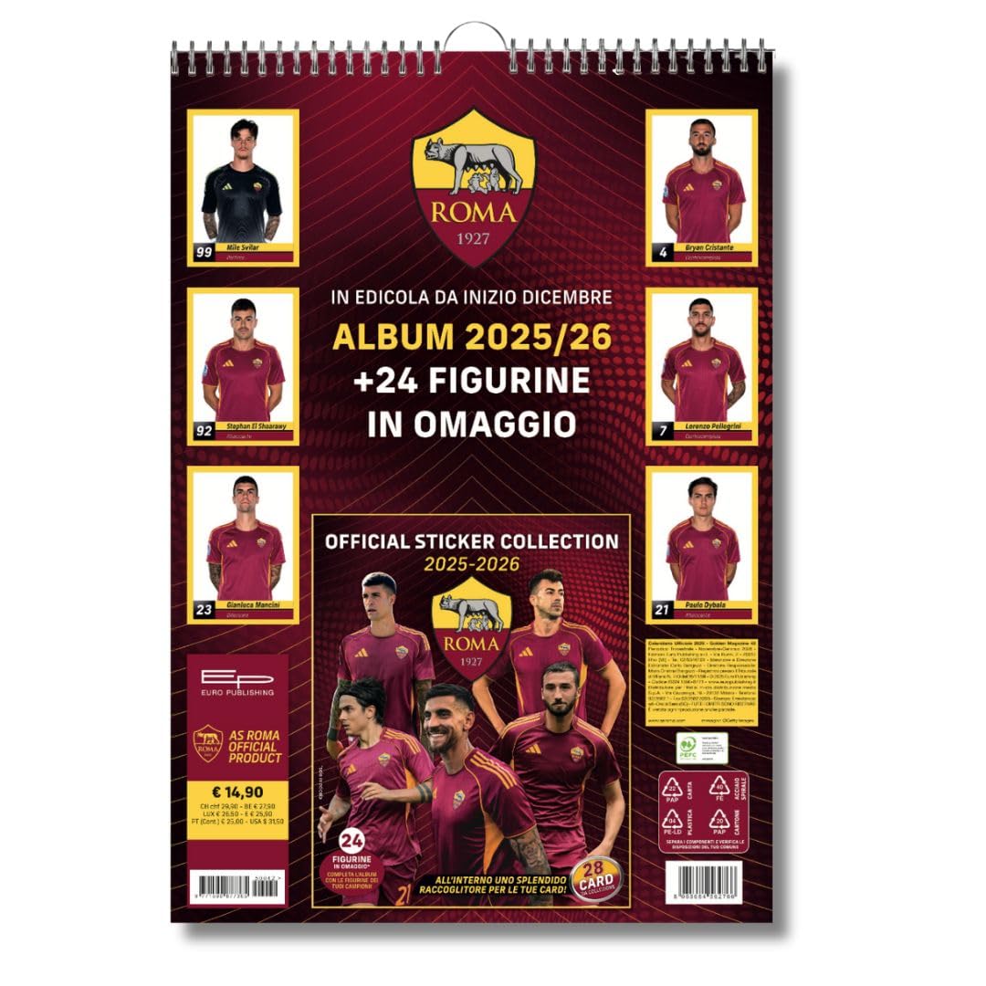 EURO PUBLISHING Calendario da Parete Verticale Roma 2026+ Tris Braccialetti in Silicone - Prodotto Ufficiale - cm 29x42