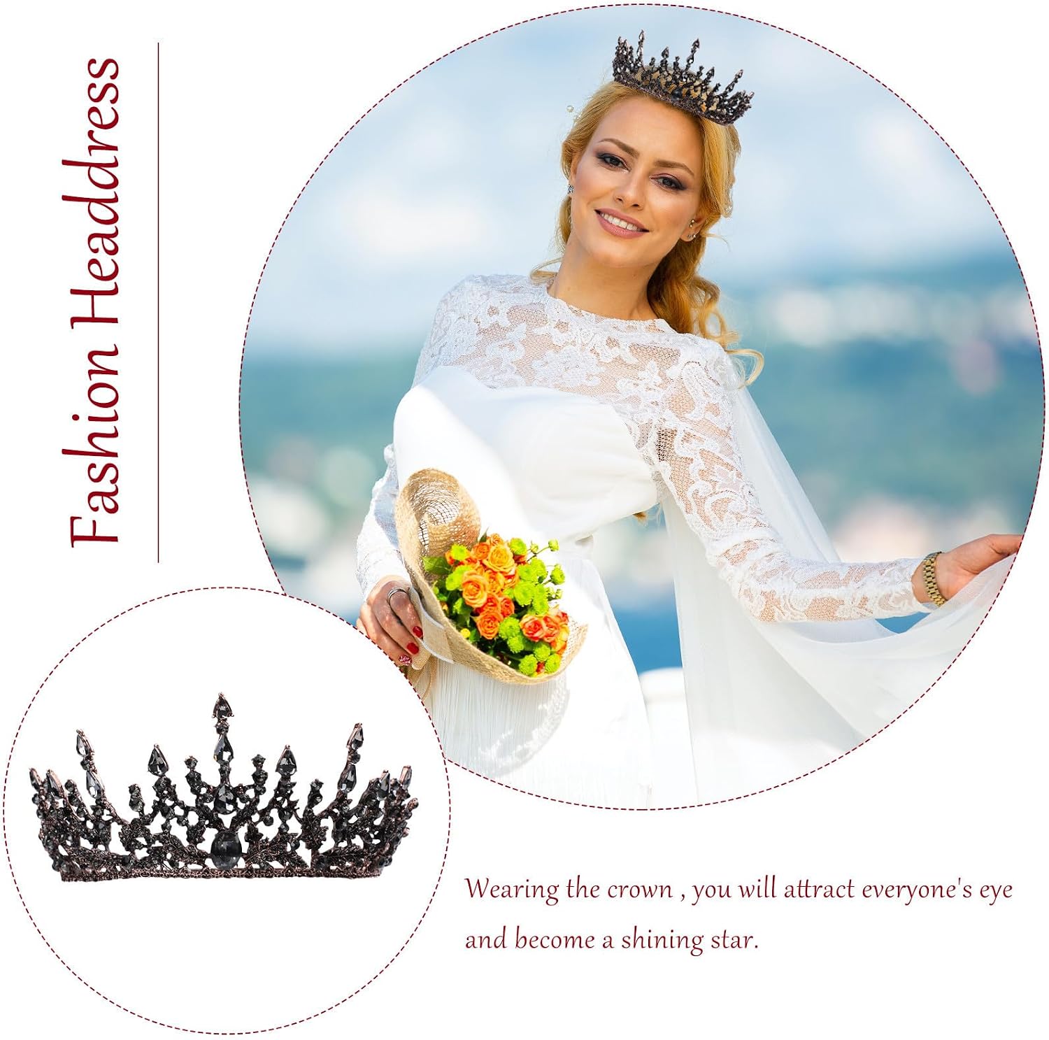 NOLITOY Baroque Bridal Tiara Rhinestone Alloy Hair Accessory for Women