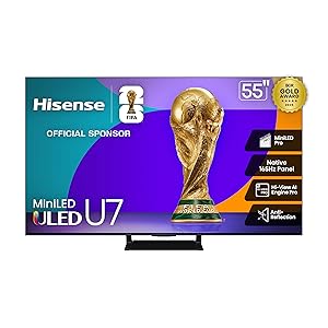 Hisense 55" U7 Mini-LED ULED 4K UHD Best Premium Gaming Google Smart TV (55U75QG, 2025 Model) - QLED, Native 165Hz, VRR 288, Up to 3000 Nits, HDR10+, Dolby Vision IQ Atmos, IMAX Enhanced, 2.1.2 Ch