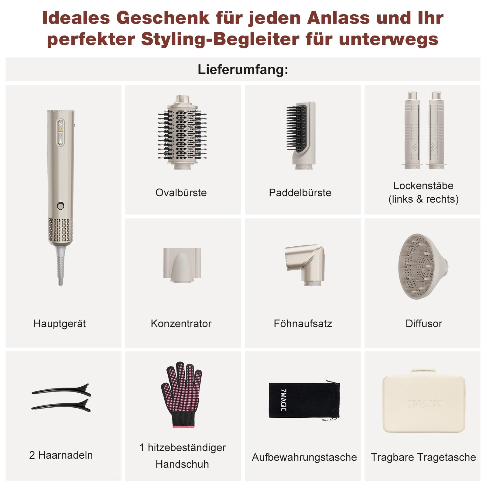 7MAGIC 7 in 1 Hairstyler Airstyler, Ionen Föhn mit Diffusor, Lockenstab Automatisch, Warmluftbürs... Ansicht 10