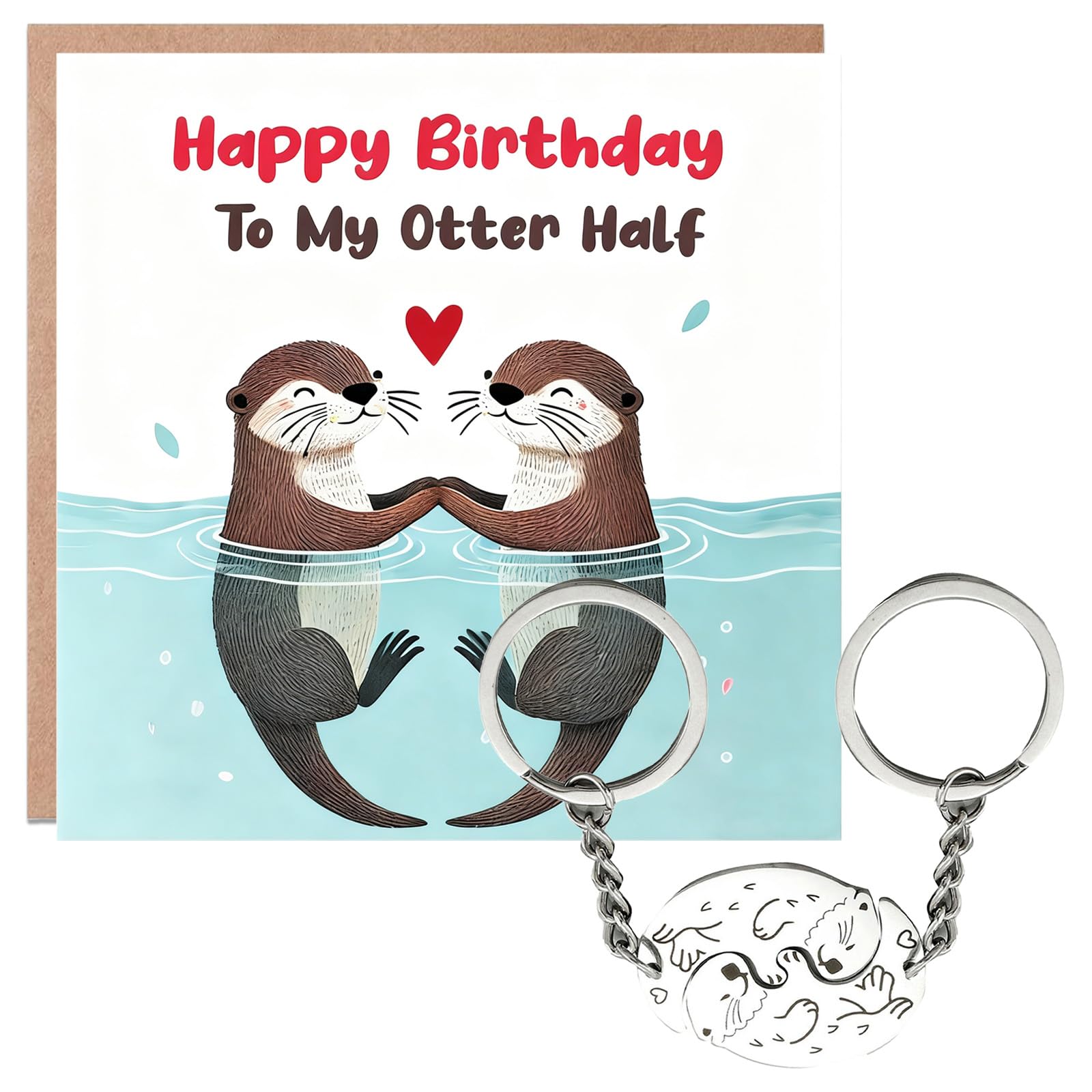 Plorede Romantic Interlocking Sea Otter Keychains for Couples, Cute Matching Keyrings, Perfect Valentine's Day, Birthday, Friendship Romantic Gift for Her/Him (Otter+Greeting Card)