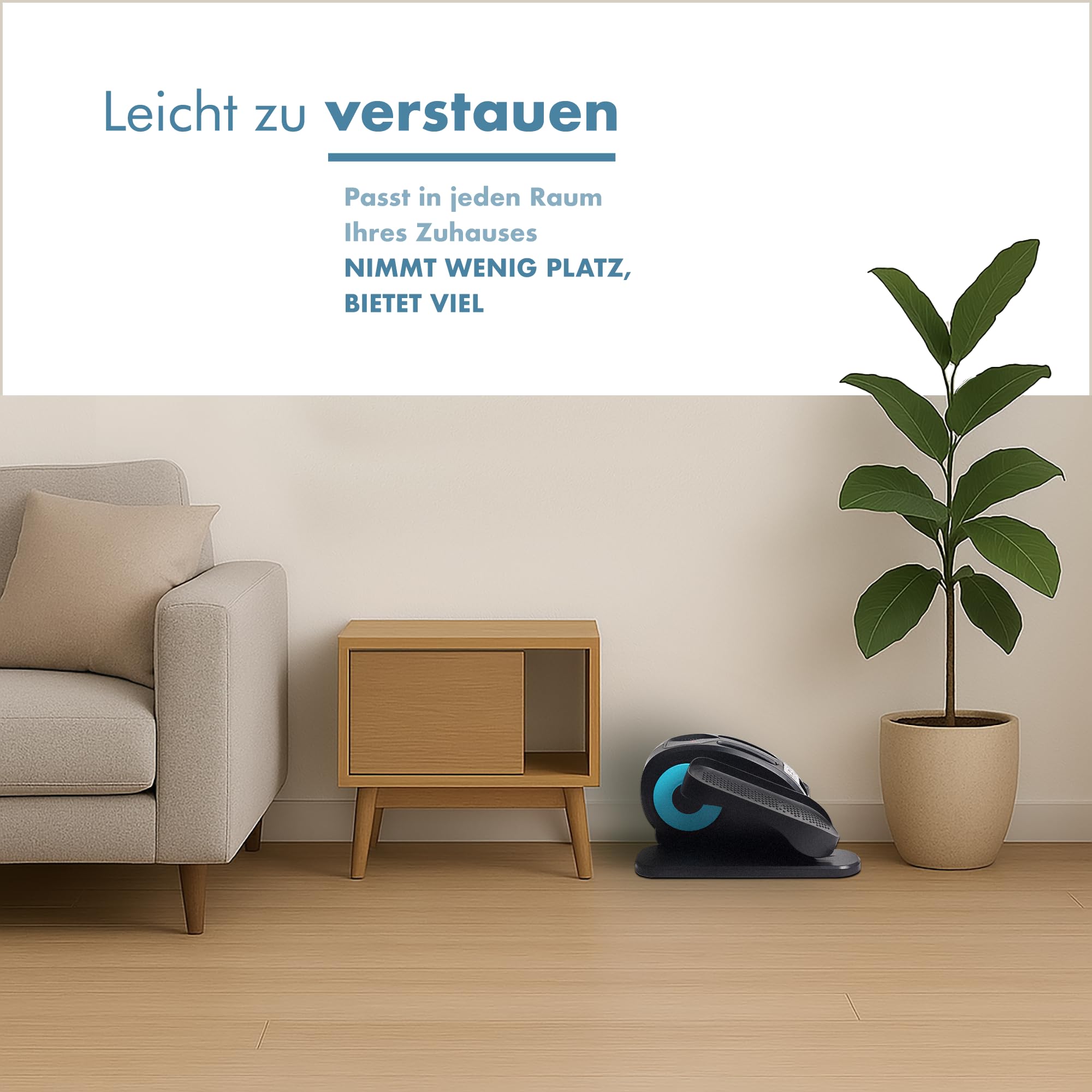 PORTENTUM Mini ellipsentrainer für zuhause elektrisch mit Fernbedienung, Display und leisem Motor – Pedaltrainer für senioren automatisch und manuell mit Geschwindigkeitswahl – Kompakt für Büro
