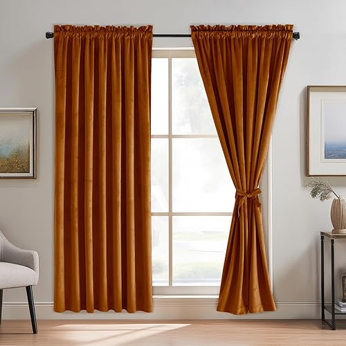 Miniatura 293 de Cortinas de terciopelo JIUZHEN, cortinas opacas suaves de terciopelo retro para dormitorio, cortinas elegantes con reducción de ruido y Rosa