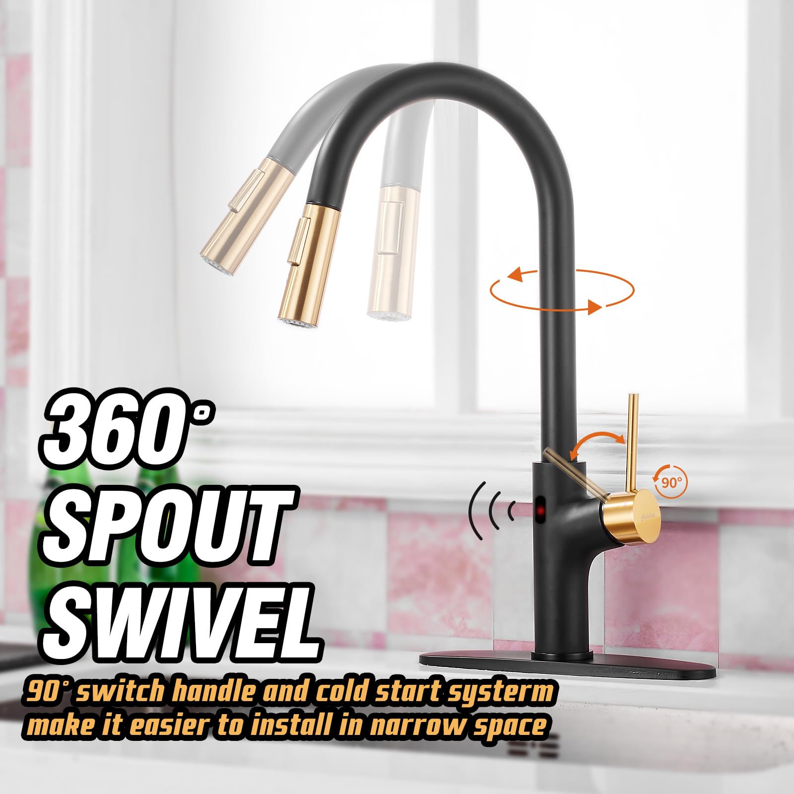 Achelous Black And Gold Kitchen Faucet With Pull Down Magnetic Docking Sprayer,Stainless Steel - View #12