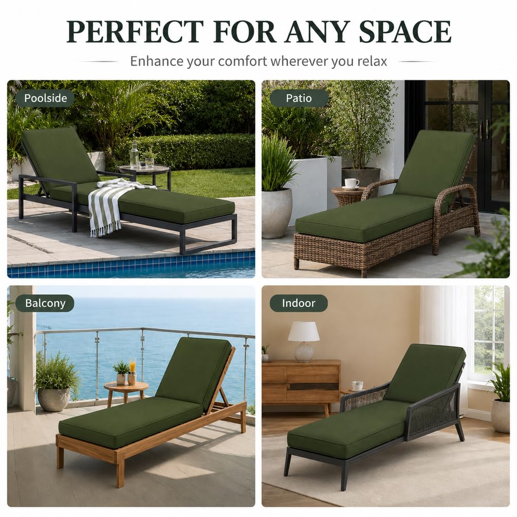 Coussin Exterieur Impermeable avec Mousse 50D, Coussin Transat Bain De Soleil À Accoudoirs & 6 Sangles, Matelas De Remplacement Épais pour Chaise Longue Jardin,Sky Blue,188x58x8cm