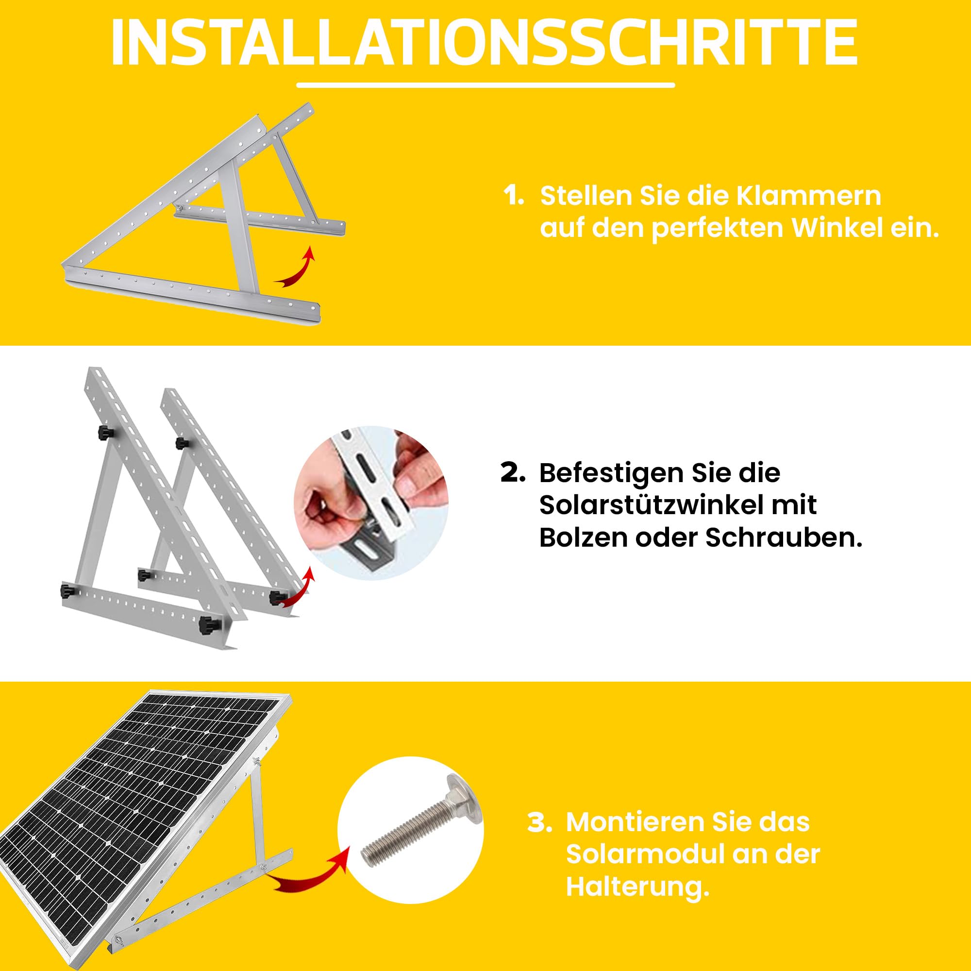 Nośnik modułu solarnego z regulacją nachylenia od 0 do 90° do 1040 mm szerokości modułu