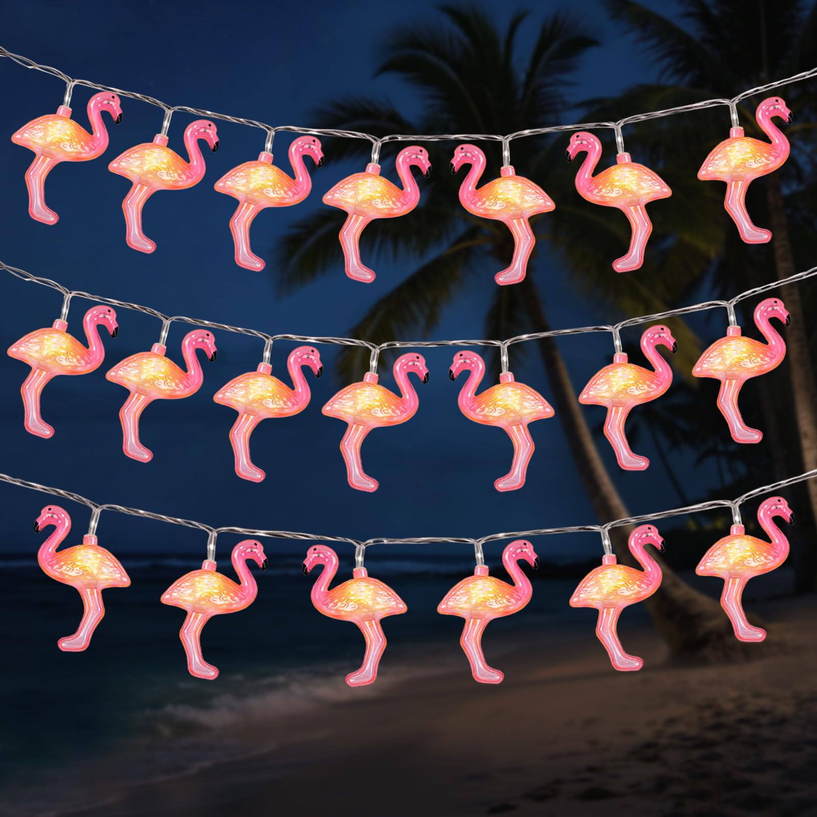 Guirnalda de Luces de Flamenco, 3m 20 LED Cadena de Luces de Flamenco, Guirnalda de Luces Tropicales de Verano, Guirnaldas Luminosa para Fiestas Hawaianas, Verano, Playa