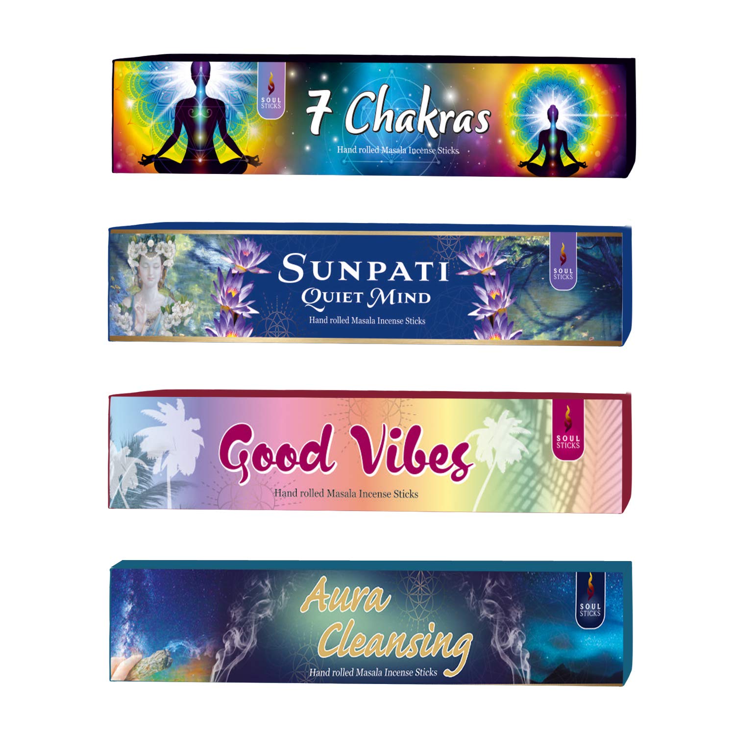Soul Sticks Hand-Rolled Incense Sticks Variety 4 Pack | 100% Natural Masala I...