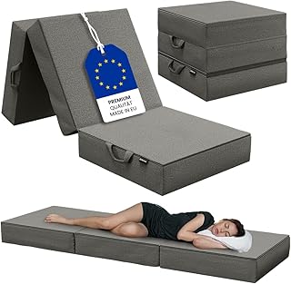 Bellamio Lomme Klappmatratze 90x200 cm – Faltmatratze extra dick 15 cm – Gästematratze Dunkelgrau – klappbare Reisematratze mit Tragegriffen – Faltbare Camping Matratze – Bezug abnehmbar & waschbar