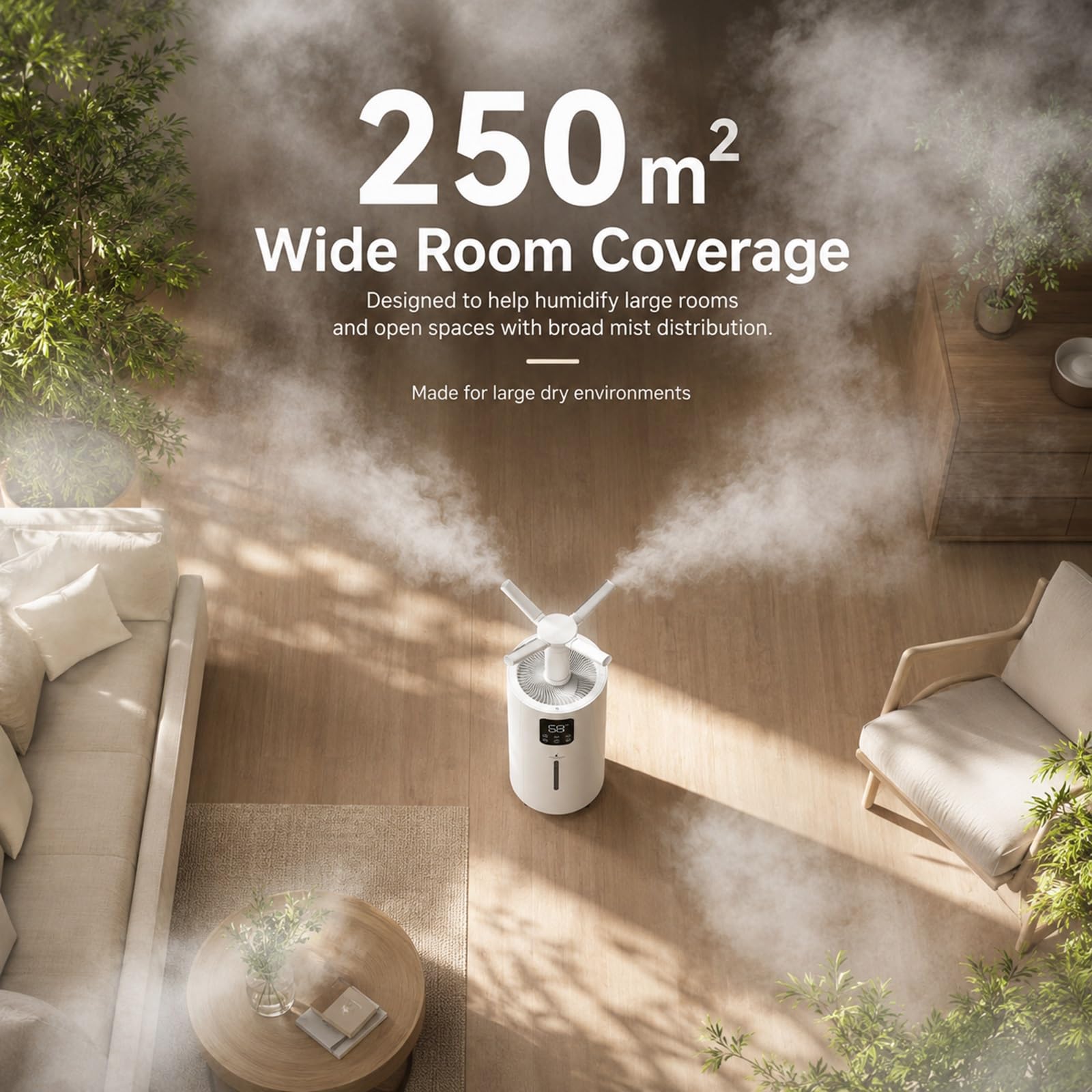 Humidificador de Aire para Dormitorio Habitación Grande Casa 25L Llenado | Humidificador Comercial 2000mL/h con Control Remoto, Higrostato, Boquilla 4 Chorros 360°, Temporizador 12H