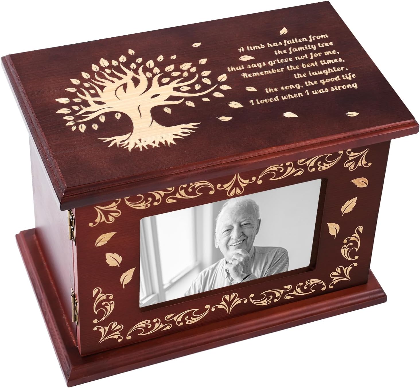 Cremation Urns for Human Ashes Adult Male or Female, Funeral Memorial Urns for Ashes with Photo Frame, Solid Walnut Wooden Urns Box and Casket for Men Women, Burial Urn for Adults 280LBS 
