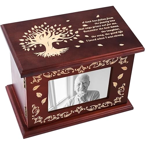 Cremation Urns for Adult Human Ashes Male or Female, Funeral Urns for Ashes with Photo Frame, Solid Walnut Wooden Burial ERN Memorial Keepsake Box for Adults 280LBS (Tree of Life)