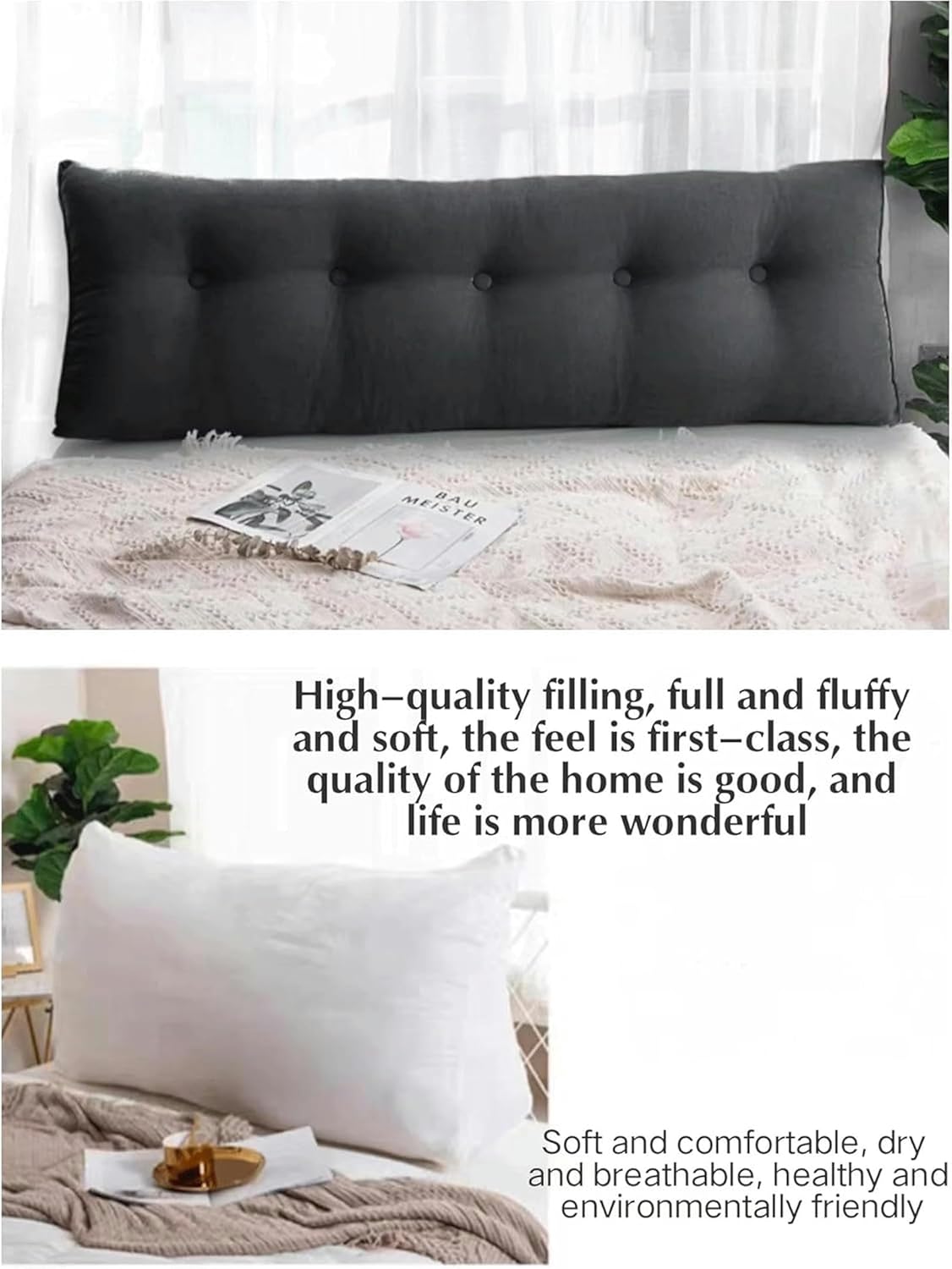 Wzglod Large Triangular Headboard Pillow, Back/Lumbar Support Cushion Wedge Daybed Cushion Bolster Pillow Triangle Bed Pillow for Tatami Sofa with Washable Cover,Removable Cover