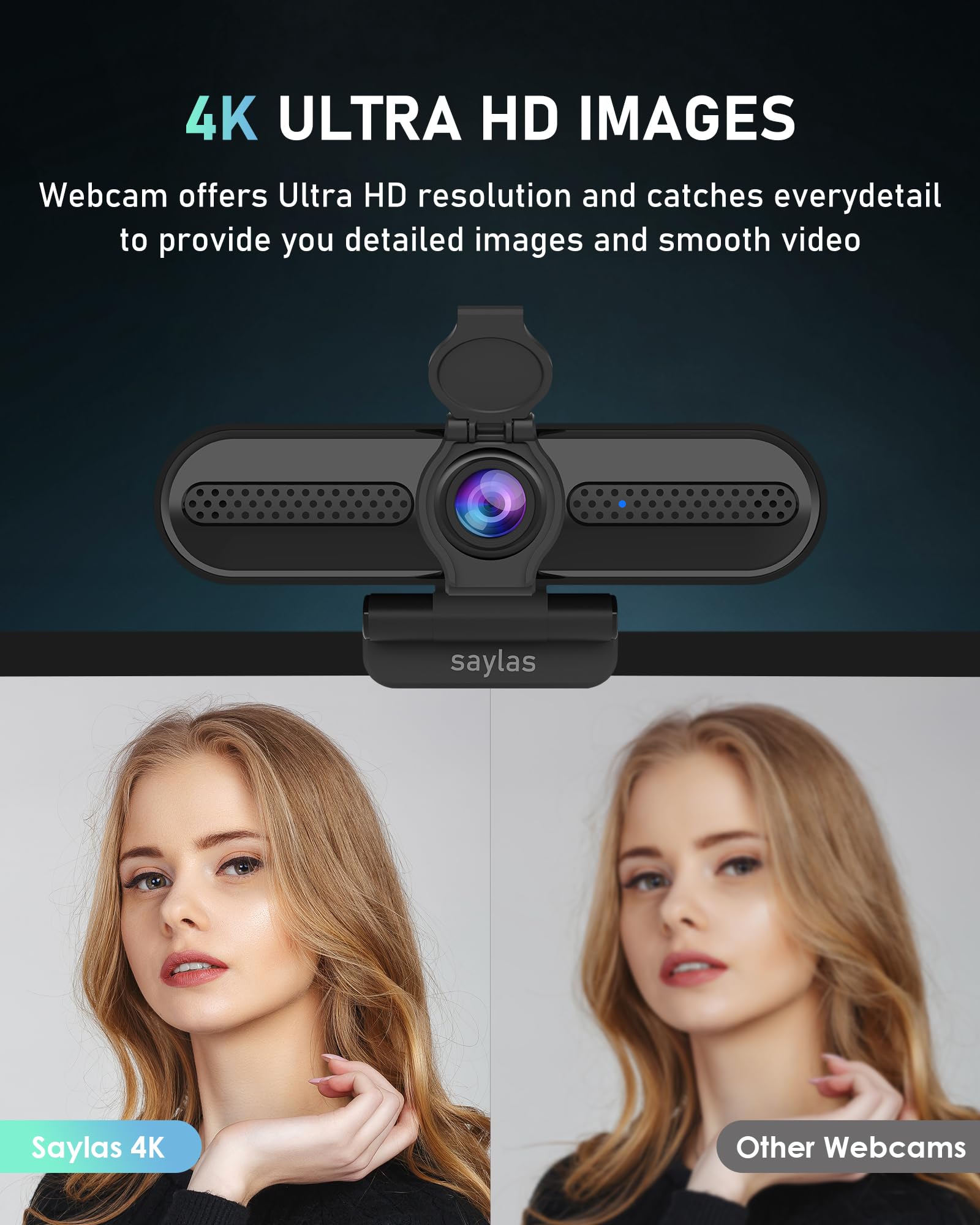 Cámara web 2K, cámara de transmisión FHD con 2K/30fps, 1080P/60fps, enfoque automático, micrófonos duales con cancelación de ruido, cubierta de privacidad y trípode, para