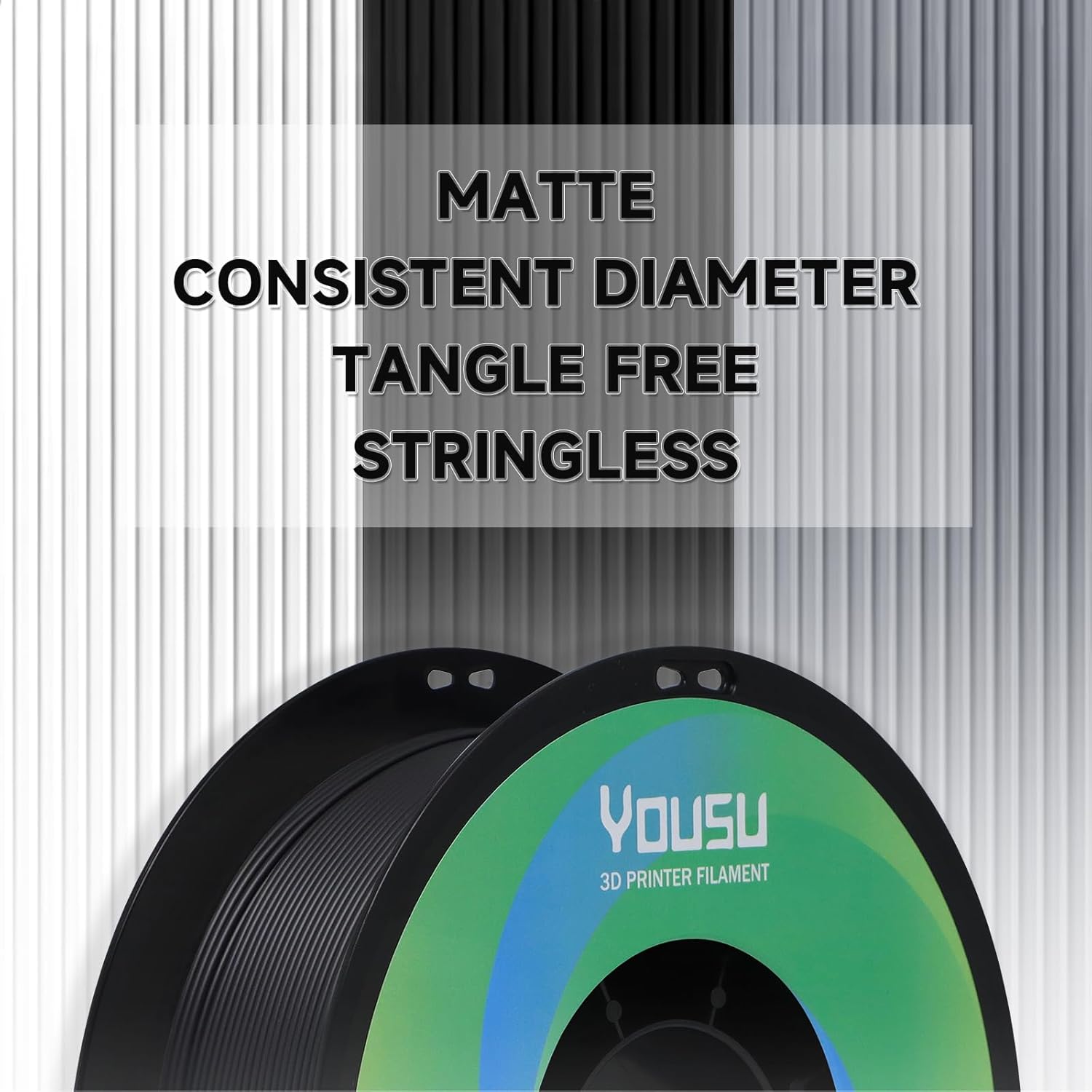 YOUSU Matte PLA Filament 1.75mm Black, Matte 3D Printing PLA Filament 1KG, Dimensional Accuracy +/- 0.02mm, PLA Matte 3D Printer Filament 1.75mm for All 3D Printers(2.2lbs)