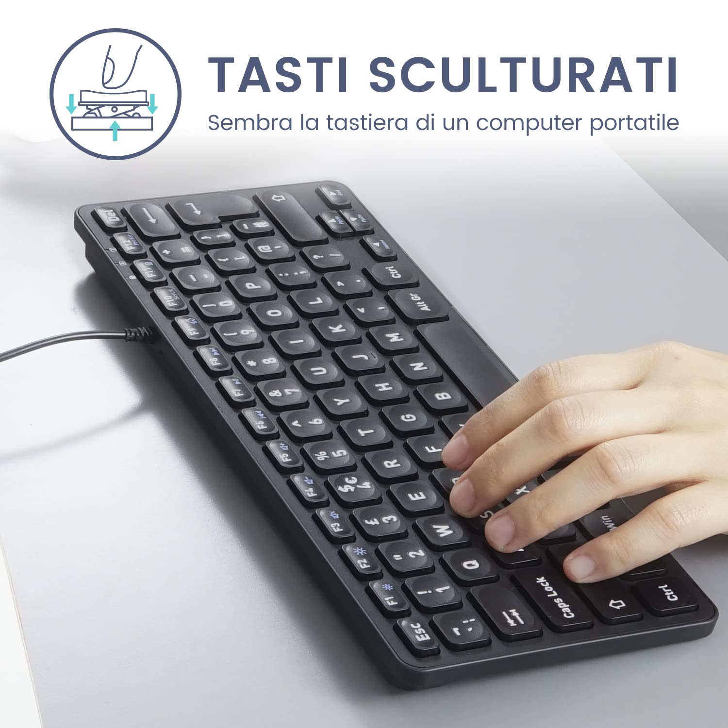 Perixx PERIBOARD-432 Mini tastiera cablata USB - Tasti a forbice tipo X -a stampa grande - Layout Italiano