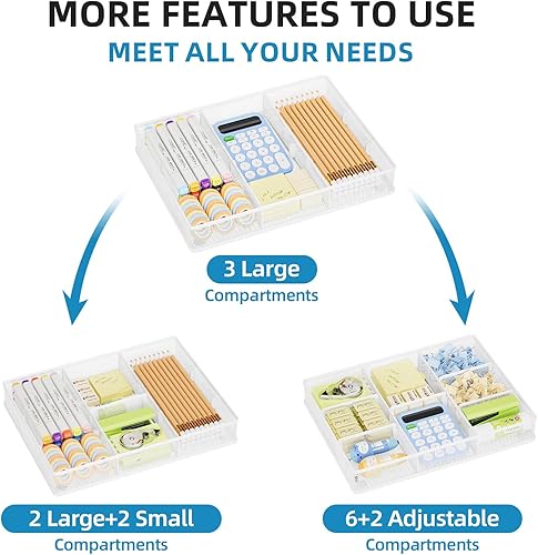 Miniatura 3 de Marbrasse Organizador de cajones de escritorio, bandeja organizadora de cajones de malla metálica con 5 compartimentos ajustables, organizadores de