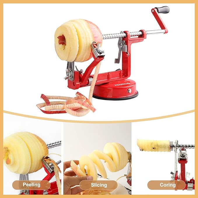 Apple Peeler Slicer Corer with Stainless Steel Blades and Powerful Suction Base