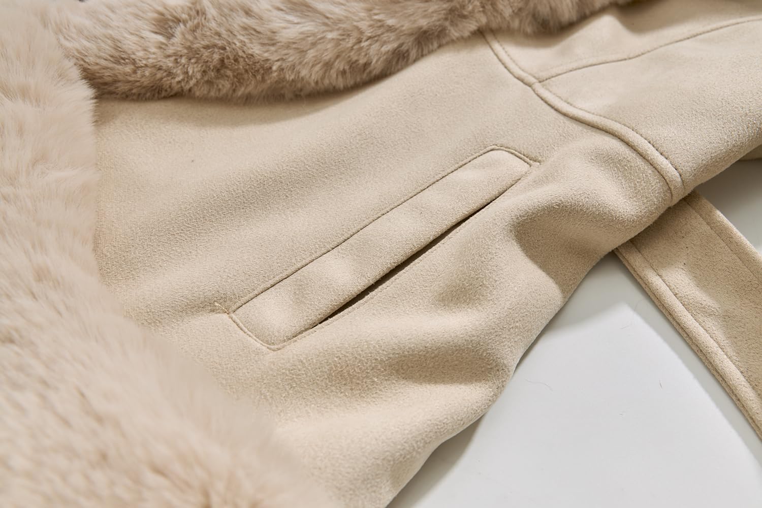 GRAN ORIENTE Suede Jacket for Women with Faux Fur Collar,Long Sleeve Warm Winter Parka Coat with Belt Outerwear - Image 7