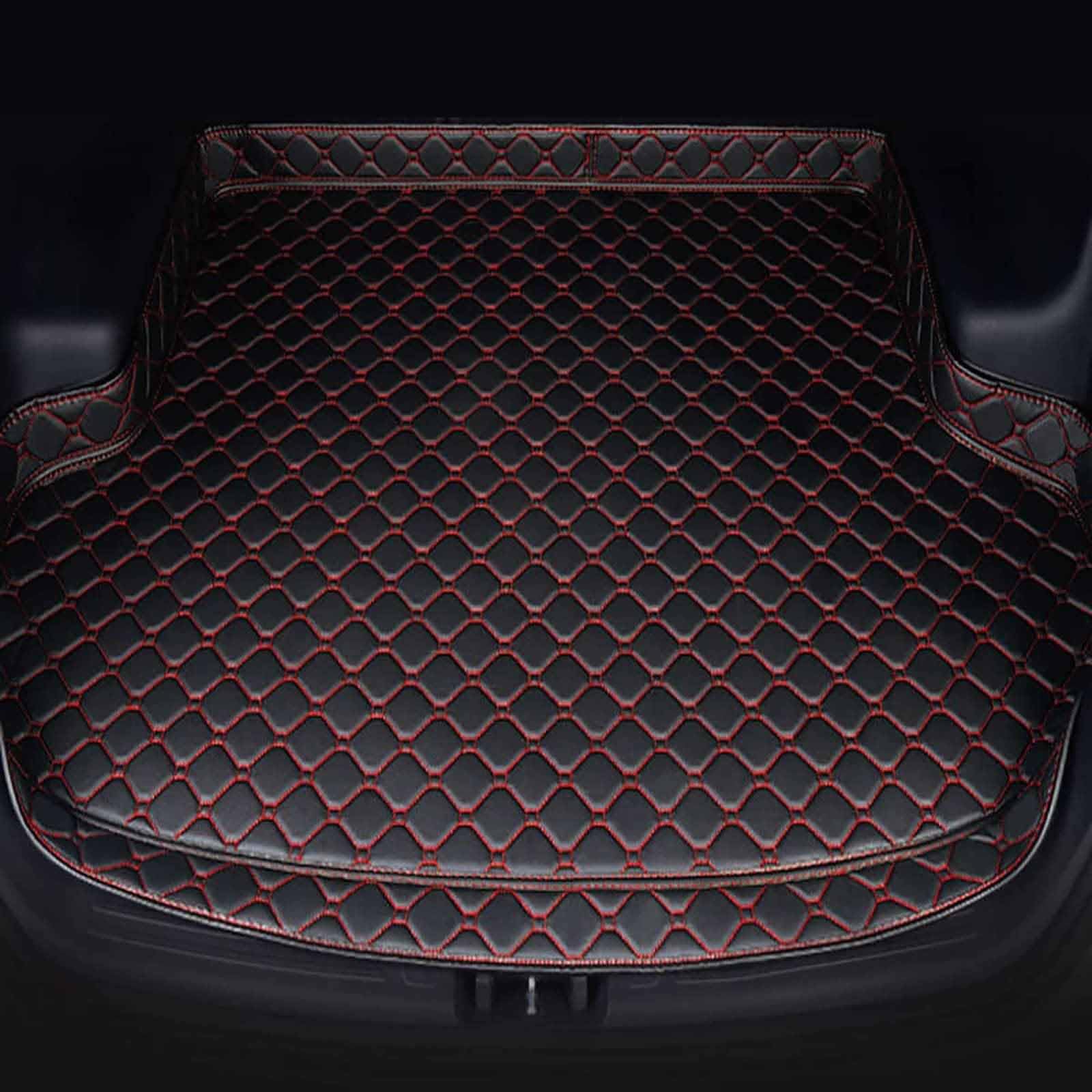 Car Leather Boot Liner Mat for Skoda Yeti 2014-2016 (no backrest Cup Holders), Waterproof Anti-Slip Cargo Tray Protector Rear Trunk Carpet Pad Accessories,Black-Red