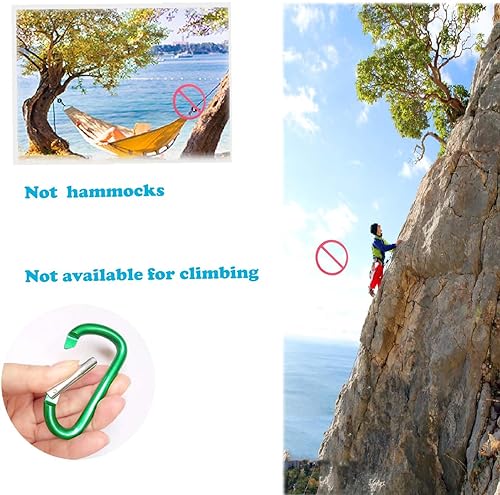 Miniatura 4 de Paquete de 12 mosquetones de aluminio en forma de D, clip de llavero ligero en forma de D de 1.82.22.4 pulgadas, hebillas de mosquetón multiusos con