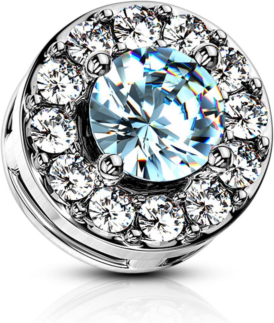 Double Tier Round CZ Center Surgical Steel Dermal Anchor Top