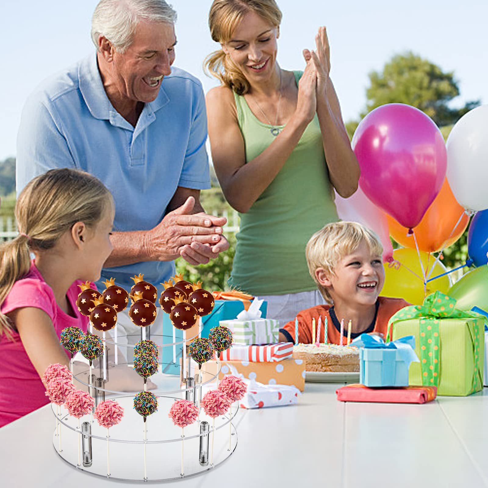 TOPZEA 3-stöckiger Cake-Pop-Display-Ständer, 36 Löcher, transparenter Acryl-Lollipop-Halter, runder gestufter Cupcake-Dessert-Display-Ständer, ideal für Babyparty, Hochzeit, Jahrestag, Halloween