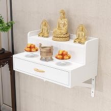 Solid Wood Wall Mounted Buddha Cabinet, Floating Altar Shelf for Home