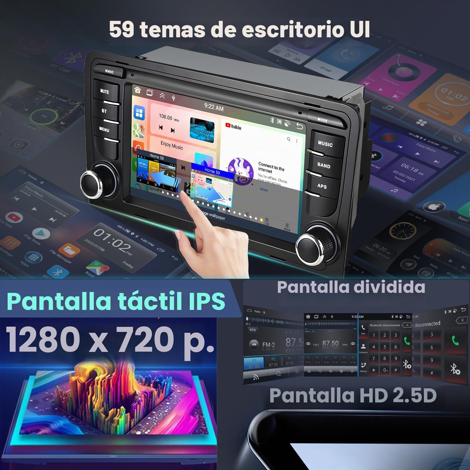 6G+128G 8-Core Android Radio para Audi A3 2003-2012/S3 2006-2012/RS3 2011-2012 con Carplay Android Auto Inalambrico, Hodozzy Pantalla Táctil 7 Pulgadas con Bluetooth GPS WiFi DSP FM/RDS Radio, Cámara