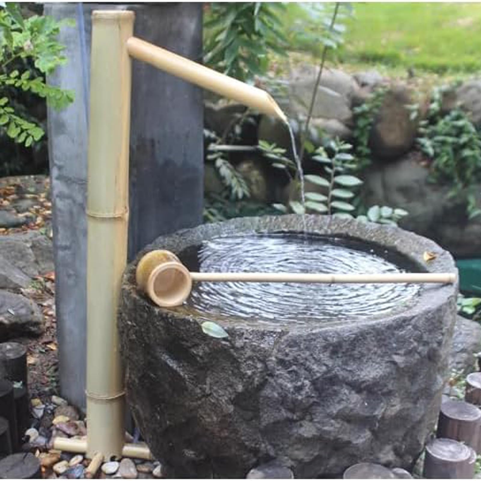Bambus-Brunnen-Set Zen Feng Shui Wasserspiel für Außenbereiche Japanische Gartendekoration