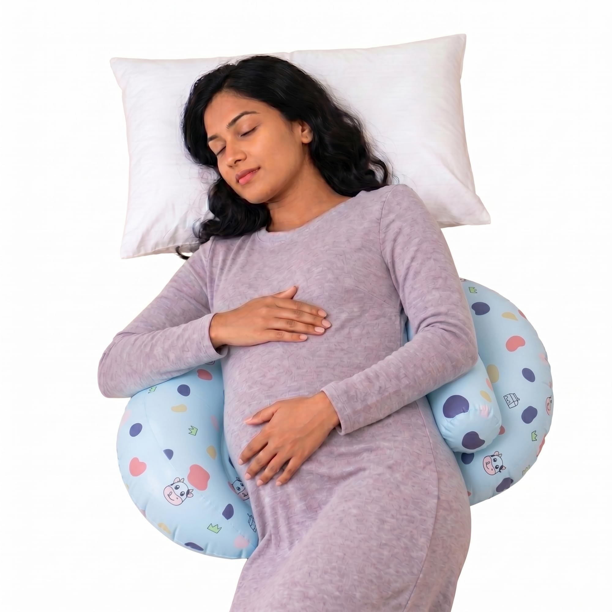 Bembika Pregnancy Pillow – Adjustable U Shaped Pregnancy Pillow for Belly and Back Support, Maternity Body Pillow for Side Sleeping, Compact Pregnancy Support Pillow for Comfort-(Happy Cow)-image-28