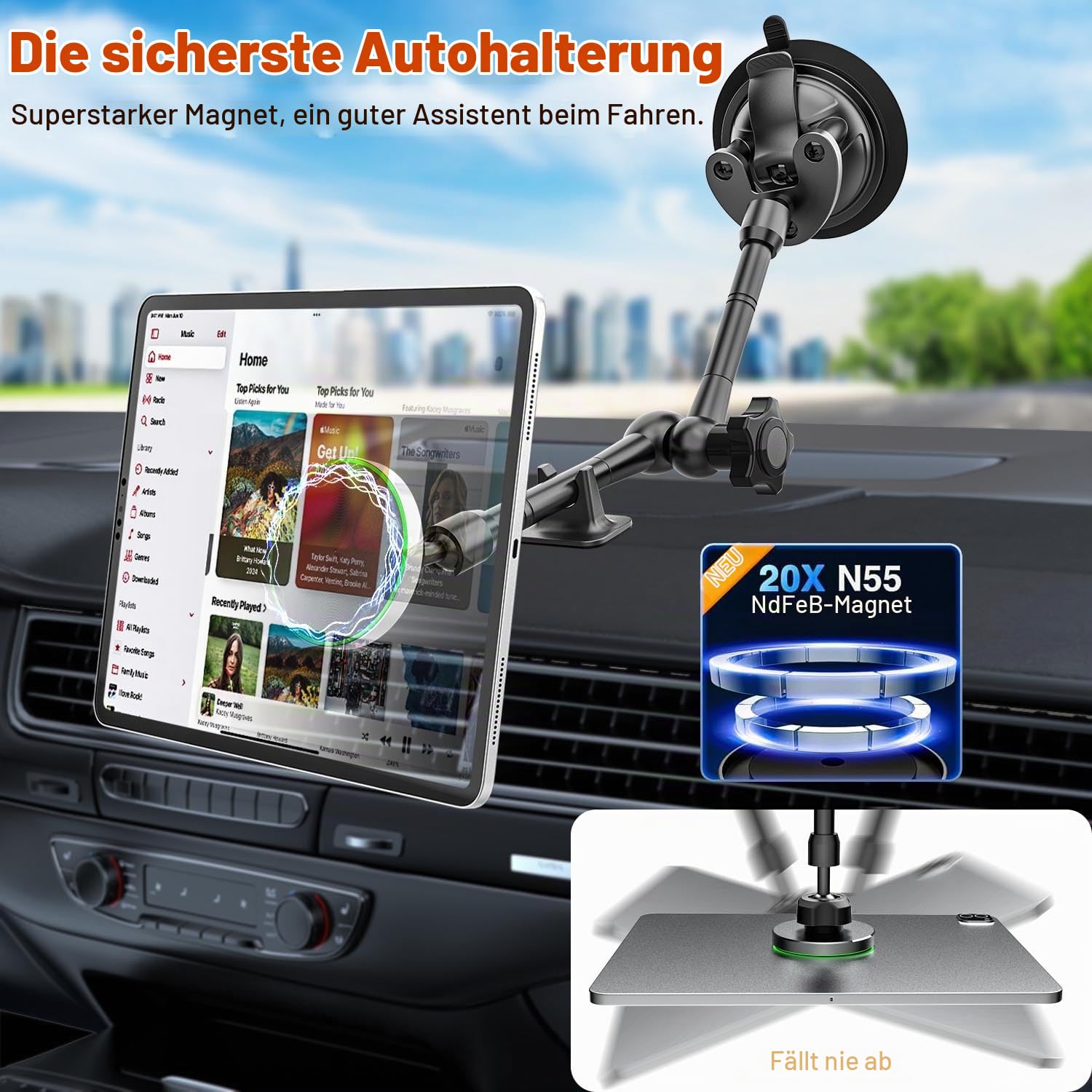 Magnet Auto Tablet Halterung Saugnapf - Verstellbarer Metallarm