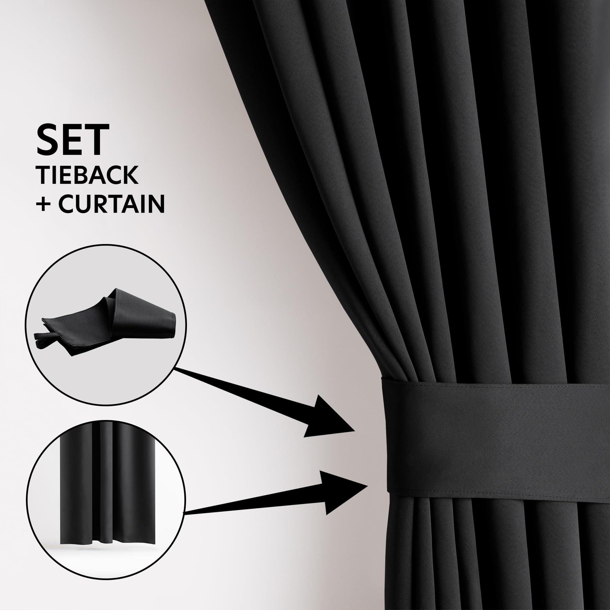 Tenda Blackout 140x270 Cm Con Occhielli - Colore Nero - Tendaggio Oscurante Per Camera Da Letto, 100% Poliestere, Lavabile