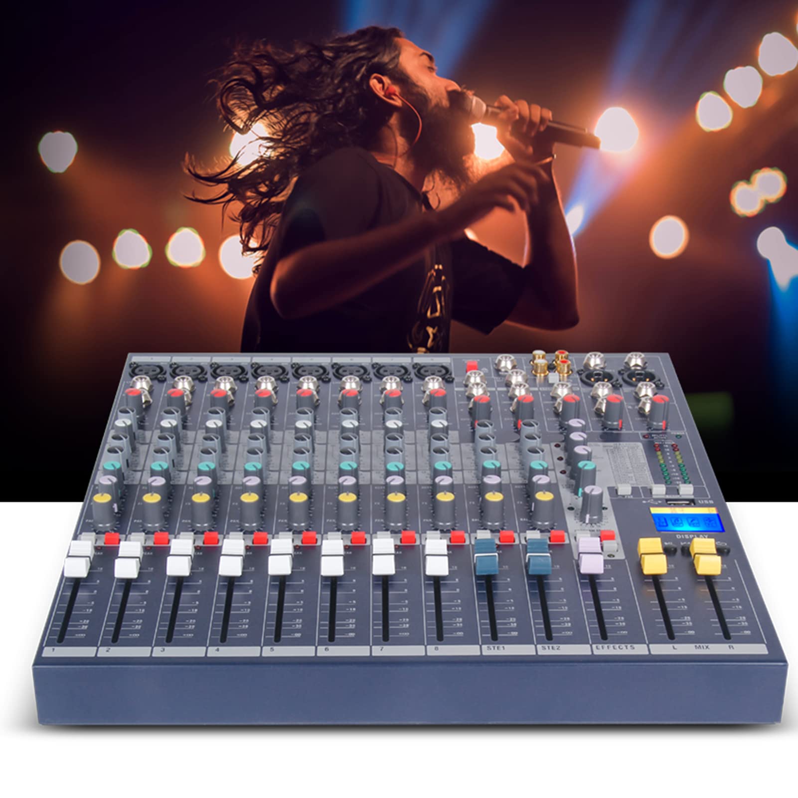 BFGWEIProfessional Bluetooth Audio Mixer USB DJ Sound Mixing Console 8 Channel ​Karaoke 48V Phantom Power for Home Band Recording Performance Stage