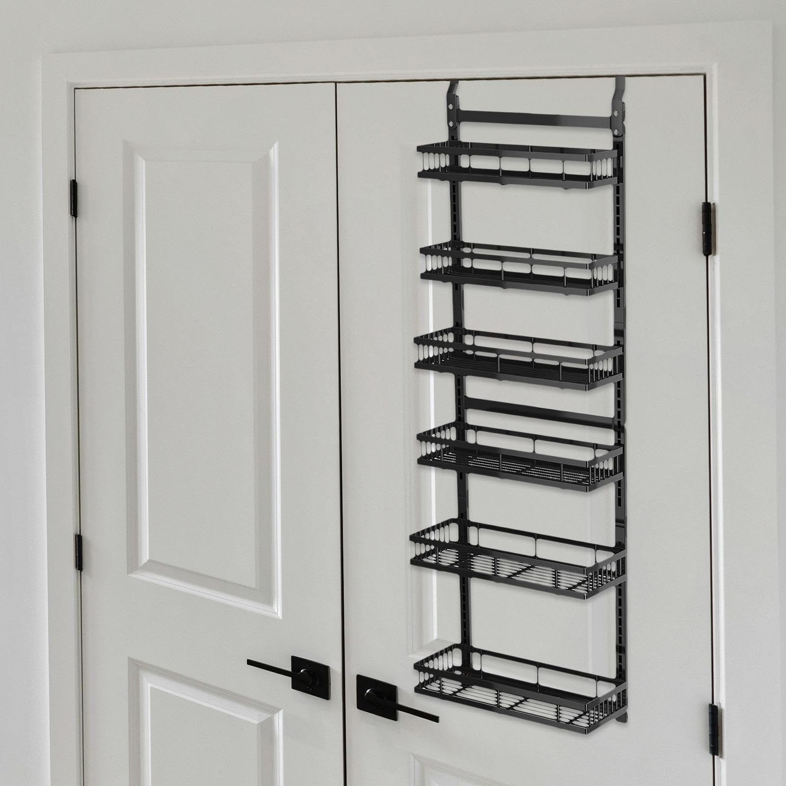 Organizador de Despensa de 6 Niveles sobre La Puerta, Organizador de Puerta de Despensa, Fácil de Instalar, Estante de Especias Colgante Negro,