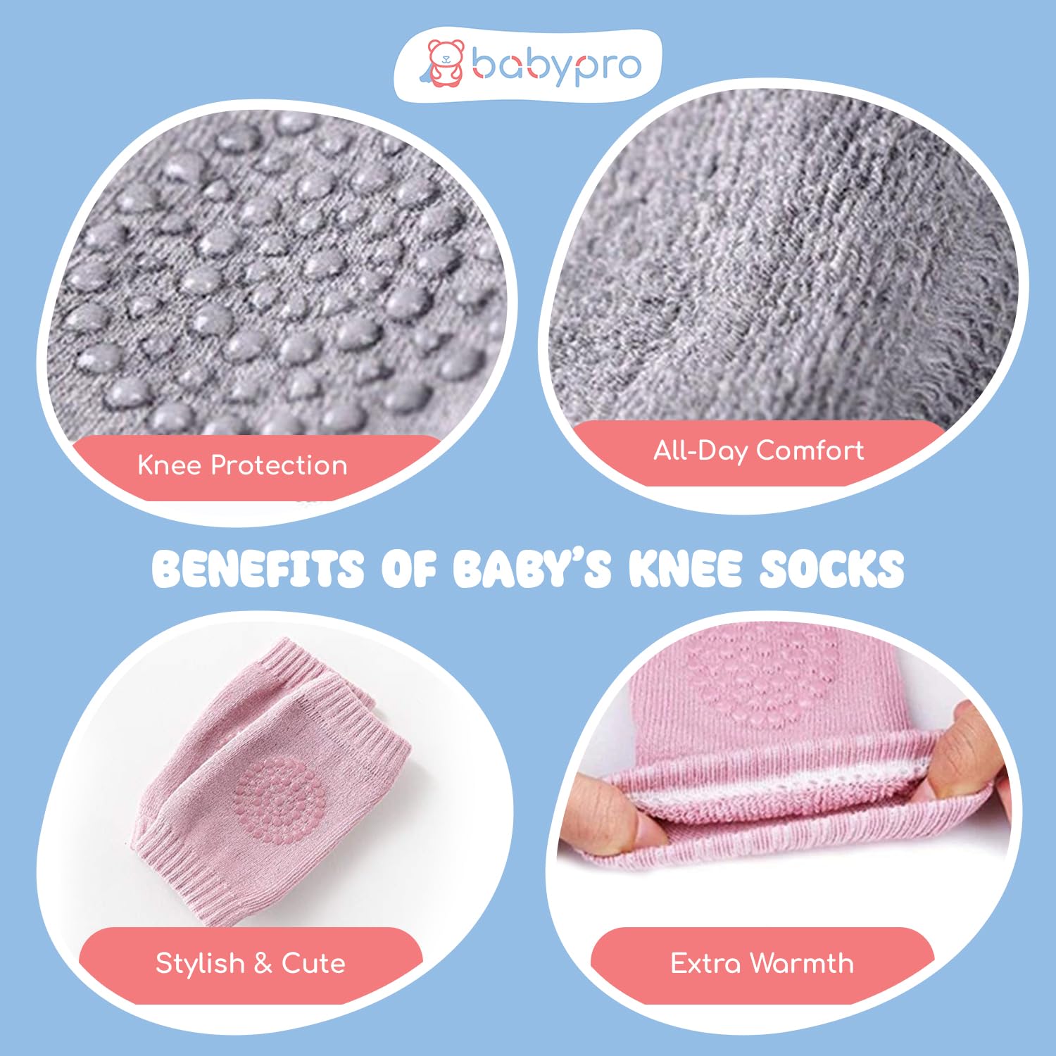 BabyPro Baby Knee Guard-Set of 2, Multicolour Knee Pad for Toddler Crawling 1