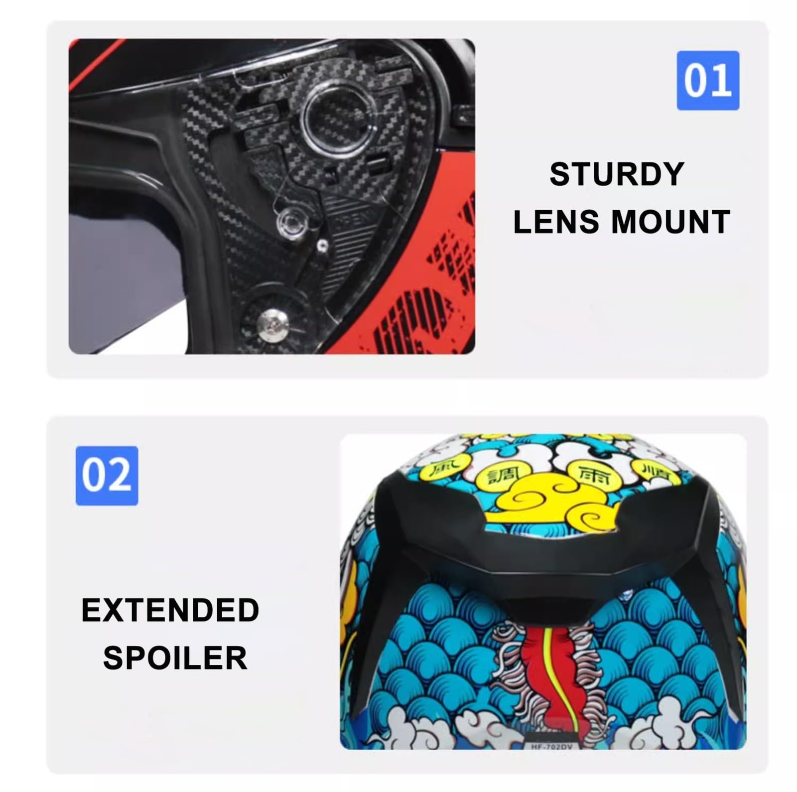 Kask integralny ECE certyfikowany kask motocyklowy kask motocyklowy kask integralny kask ochronny podwójne soczewki z przedłużonym ogon deflektora D,M (57-58 cm)
