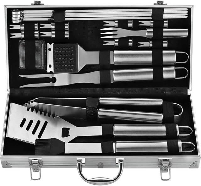 ROMANTICIST 20pcs Stainless Steel BBQ Tools Set - Perfect BBQ Tools Set for Men Women - Professional Heavy Duty Barbecue Accessories Kit